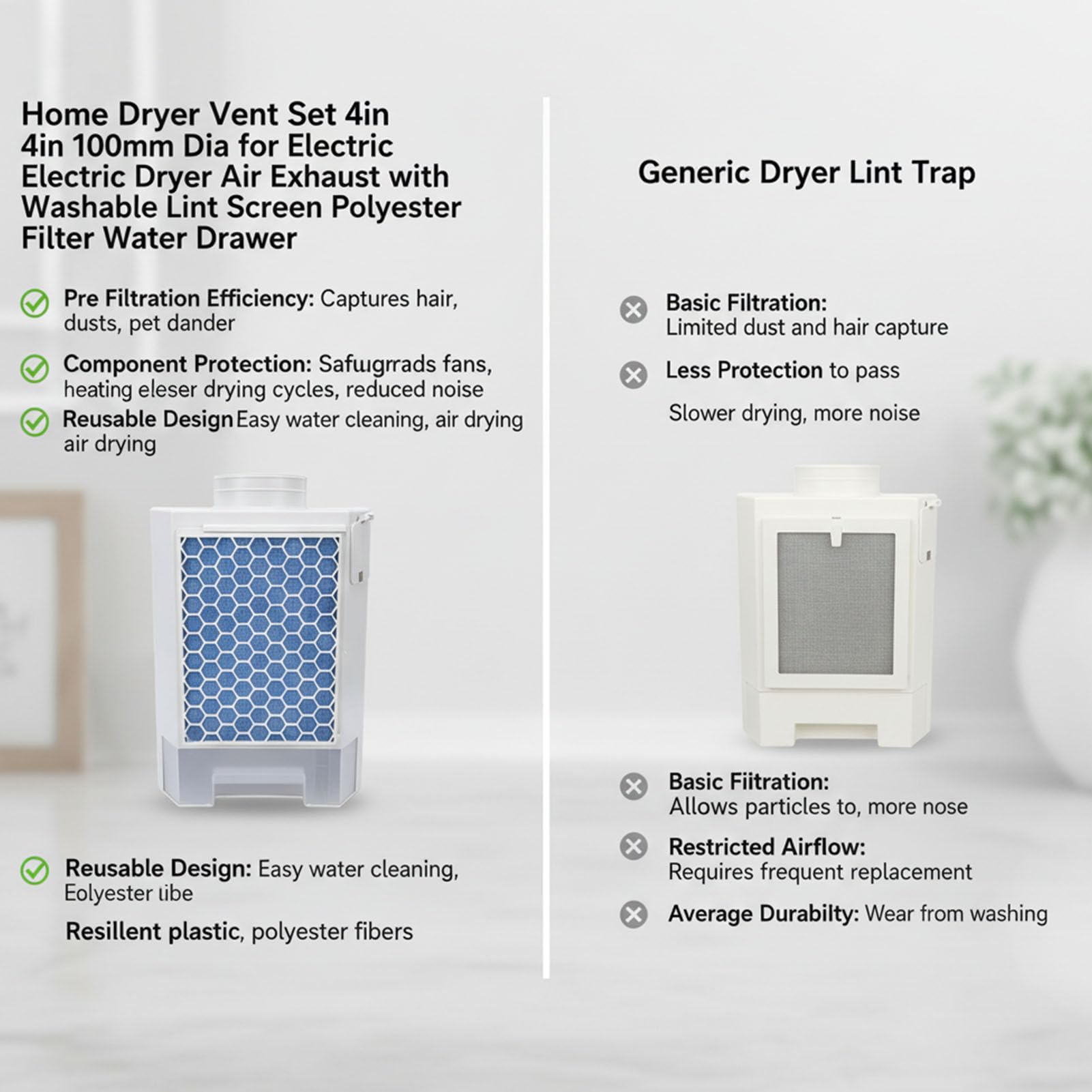 Generic Conjunto de Ventilación para Secadora Doméstica Protección Eficiente de Componentes de Filtro de Poliéster para Lavandería Más Limpia 4 Pulgadas para Secadora Eléctrica Escape de Aire Uso en
