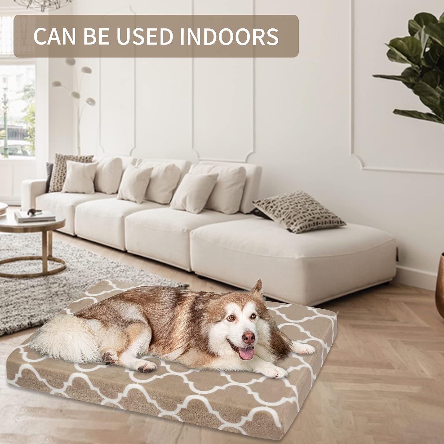 KROSER 24"/30"/36"/42"/48" Reversible Dog Bed (Warm&Cool) Stylish Pet Mattress Bed with Water Absorbing & Waterproof Linings, Removable Machine Washable Cover, Firm Support Pet Mat for Dogs 25-110lbs