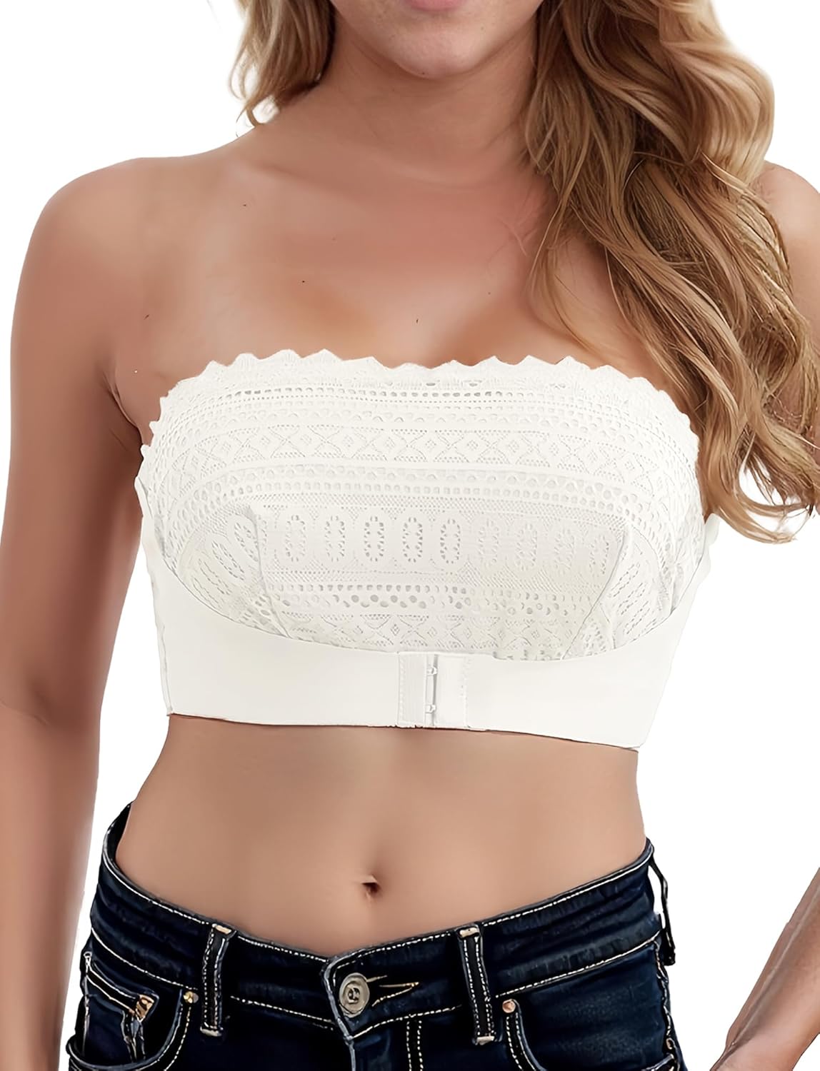 Jiuday Trägerloser BH Spitze Bandeau - Ohne Bügel Mit Abnehmbaren Polstern