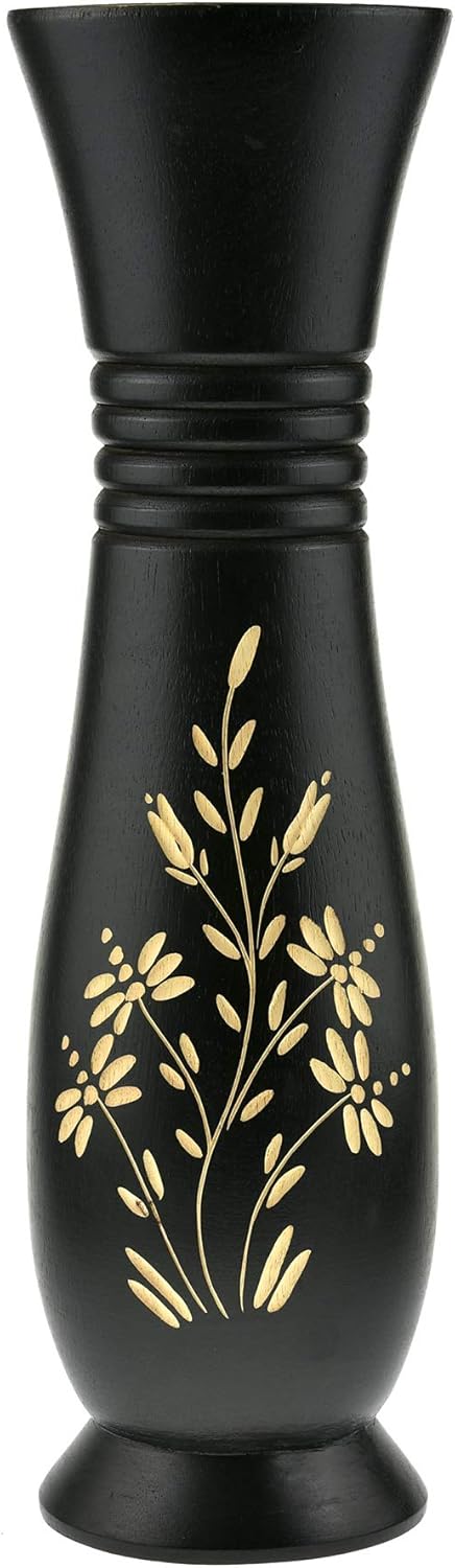 AeraVida 14-Inch Black and Natural Mango Tree Wooden Flower Vase | Hand-Carved Decorative Wood Vase for Home Décor | Handmade Tall Floor or Table Vase for Dried or Artificial Flowers