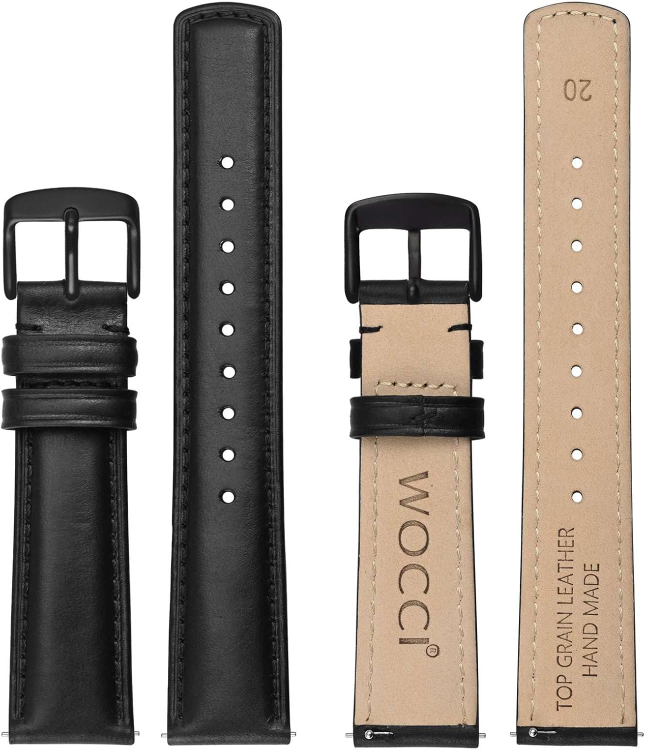 WOCCI Quick Release Watch Band, Distressed Genuine Leather, Stainless Steel Buckle, Strap Width 18mm 19mm 20mm 22mm 24mm - Image 3