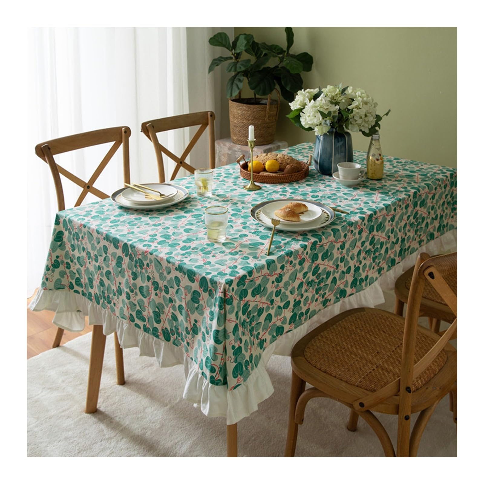 Nappe en coton vert feuille pour vos déjeuners de jardin et repas de famille conviviaux