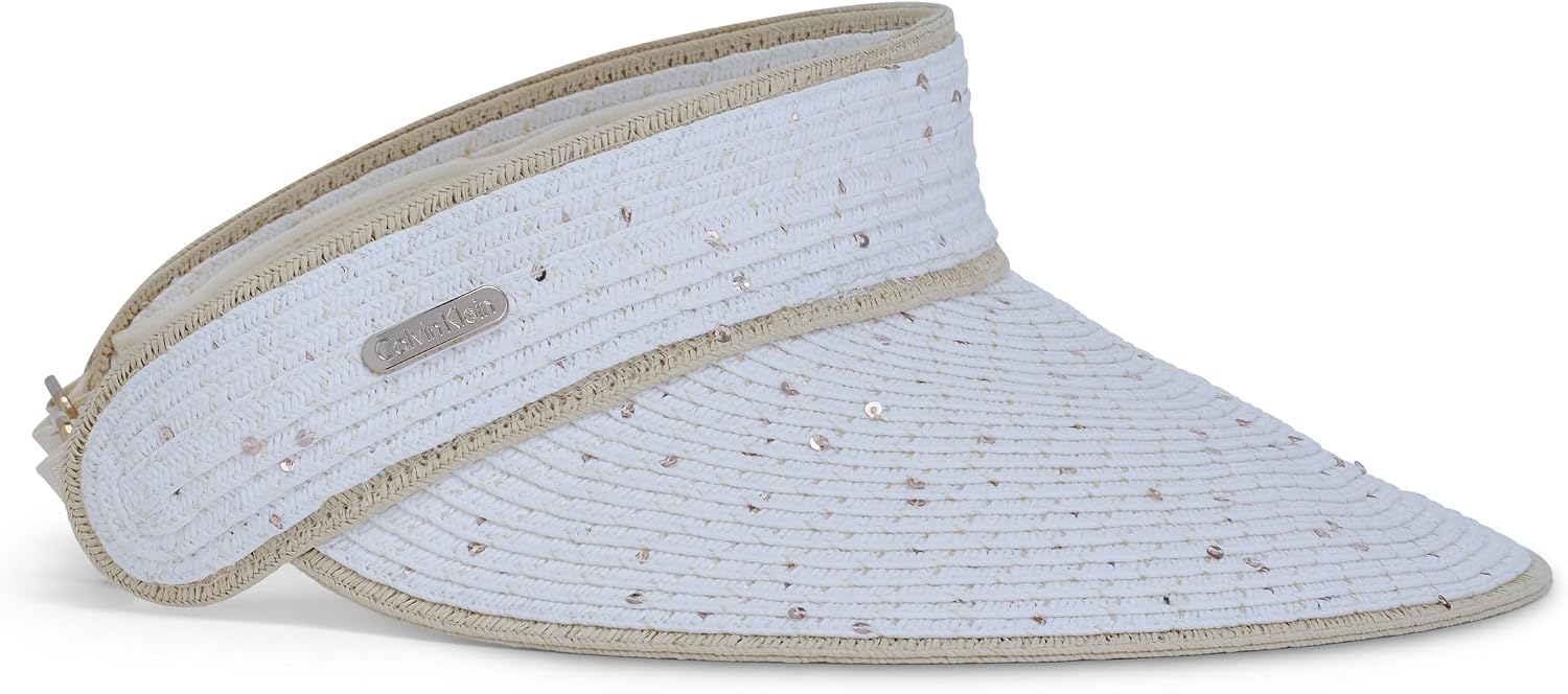 Calvin Klein Women's Sequin Straw Visor, Natural, One Size