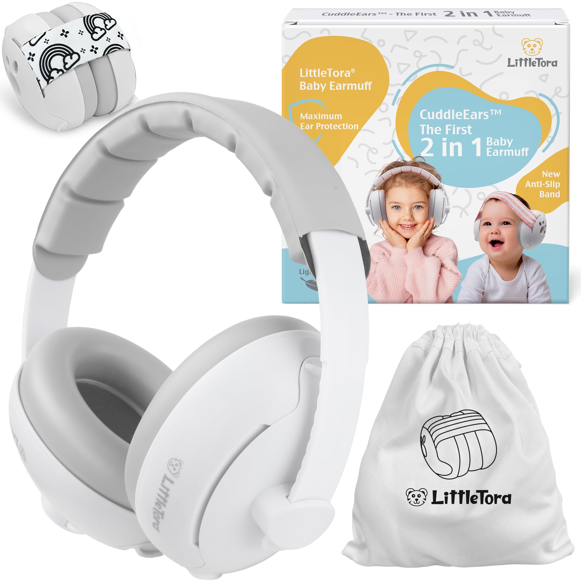 LittleToraCuddleEars' 2 in 1 Baby Ear Muff - Noise Canceling Infant Toddler Headphone Hearing Protection Earmuff for Plane