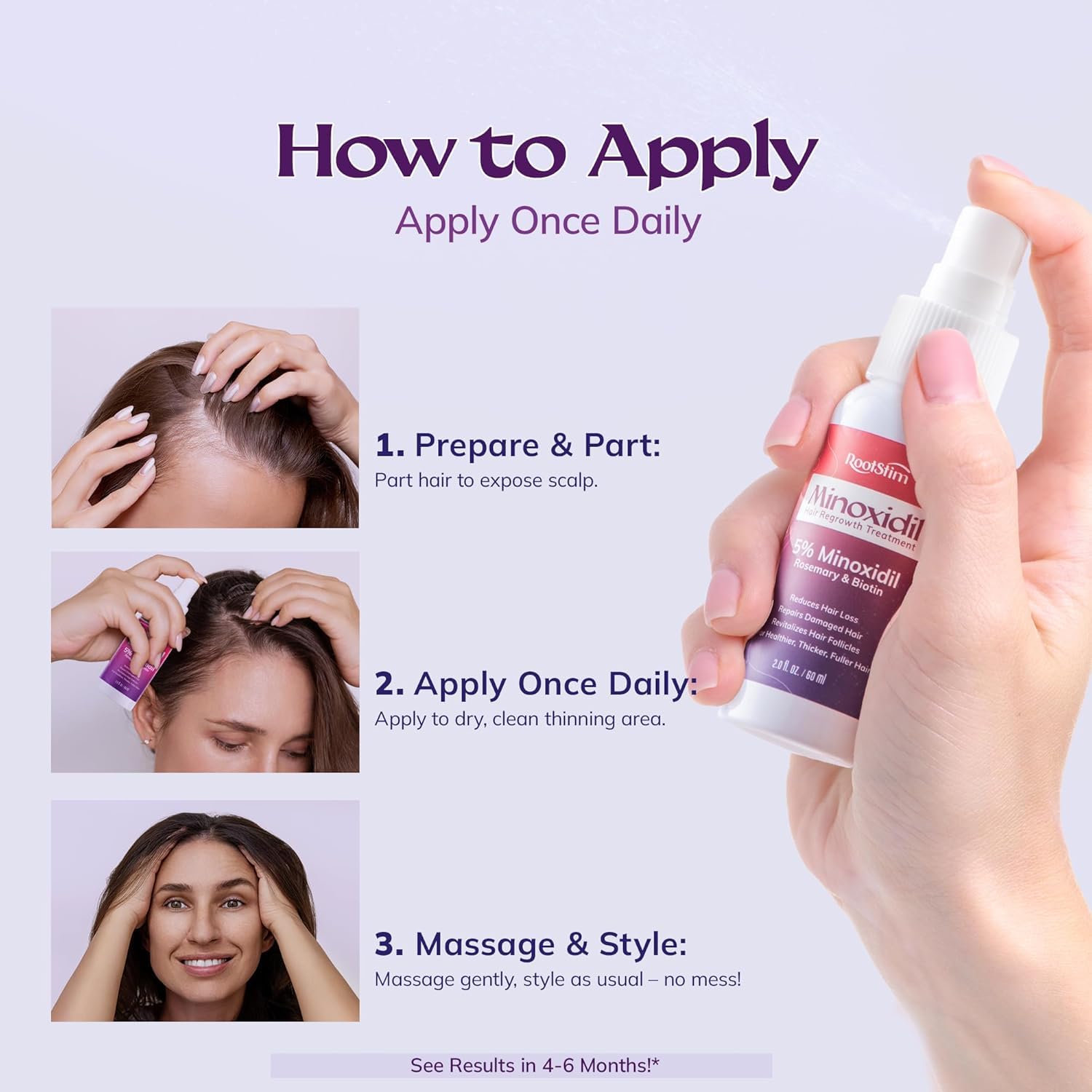 Women's 5% Minoxidil Spray for Hair Growth: RootStim Extra Strength Minoxidil with Rosemary & Biotin for Thinning Hair Regrowth and Fuller Hair - 2 Fl Oz - Image 7