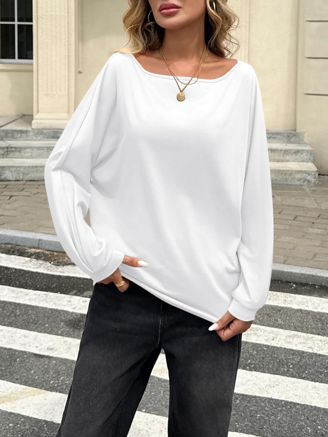 Cicy Bell Womens Oversized Off The Shoulder Tops Fall Casual Lantern Long Sleeve T Shirts Trendy Loose Fit Tunics - Image 6