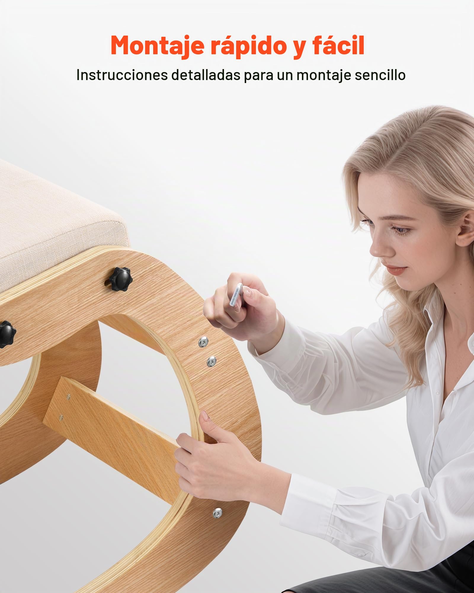 VEVOR Silla Ergonómica de Rodillas con Estructura de Madera, Cojines de Espuma Gruesa Ajustables Beiges, Taburete para Rodillas Carga de 120 kg, Relajación de Cuello y Espalda para Hogar, Oficina