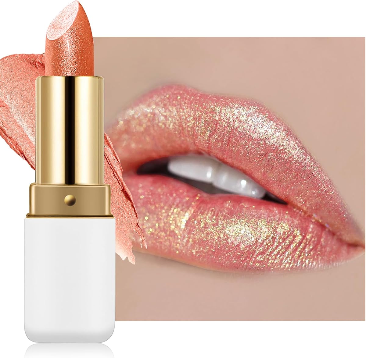 Frosted Shimmer Lipstick, Orange Gold Metallic Glitter Lip Gloss for Women | Sparkling Lipstick,Long Lasting Diamond Lipgloss,Shiny Non-sticky Lip Tint Stain,Thanksgiving Christmas Lip Makeup for Women