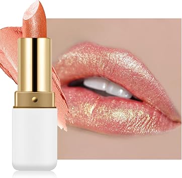 Shimmer Lipstick, Metallic Glitter Lip Gloss, Waterproof Lipgloss for Women