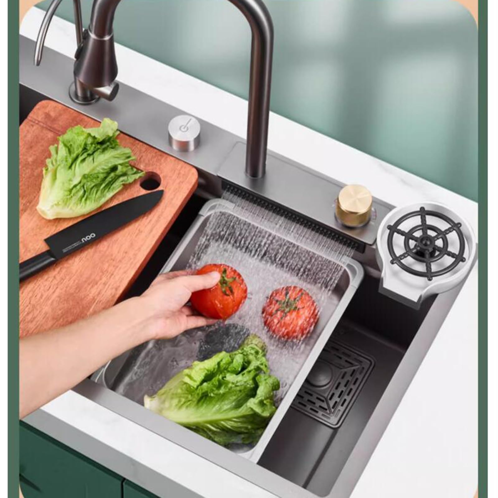 Lavello a sifone a cascata in acciaio inox grigio a vasca singola con rubinetto Lavello semplice a vasca singola di grande capacità per uso domestico Cucina Lavello per lavastoviglie Lavello