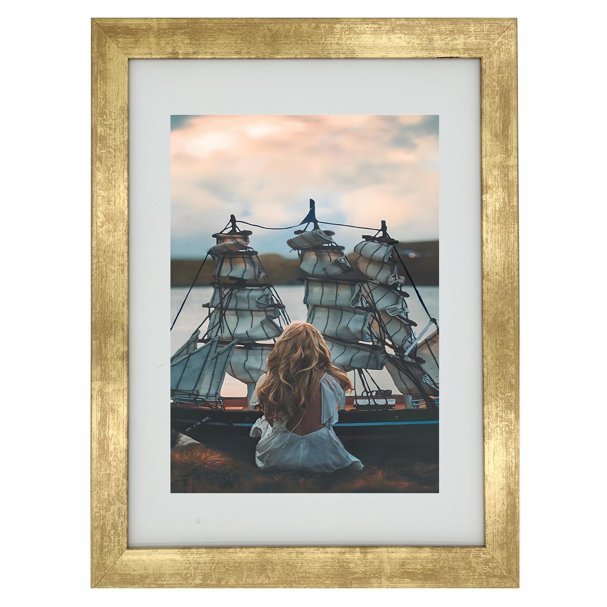 Evquit Gold A5 Photo Frame Gallery Picture Frame With A6 Mat,Freestanding And Wall Mountable,