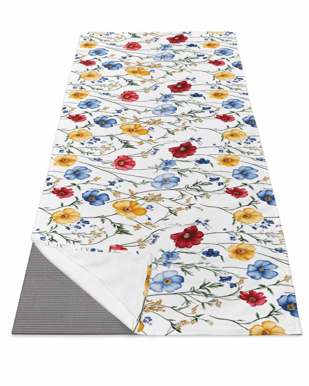BOSIJOY Yoga Mat Towel,Spring Watercolor Blossom Flower Non Slip Sweat Absorbent Hot Yoga Towels with Corner Pockets,Pastoral Floral Leaf on White Soft Microfiber Towel for Pilates Bikram 74
