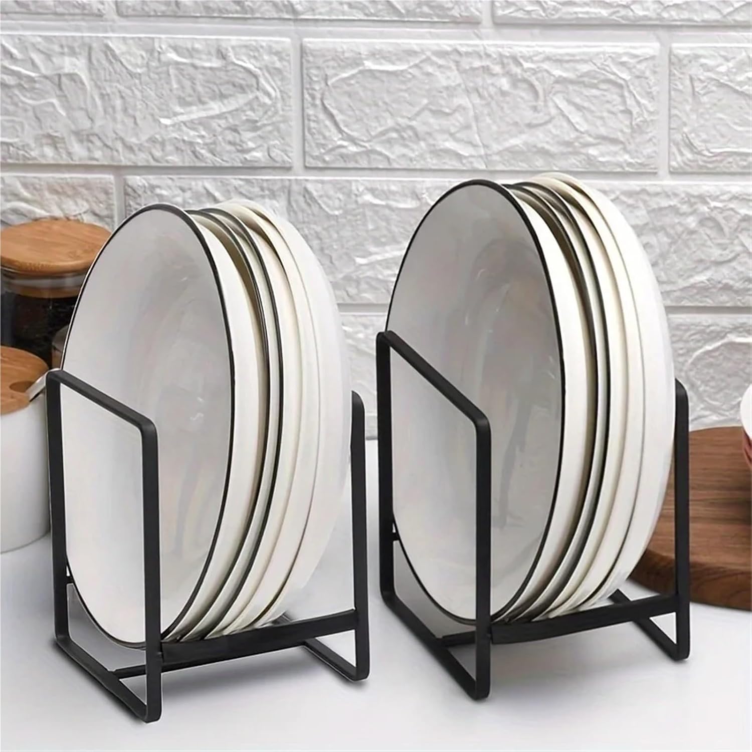 6pcs Vertical Plate Holder Stainless Steel Dish Rack Space-Saving Kitchen Organizer