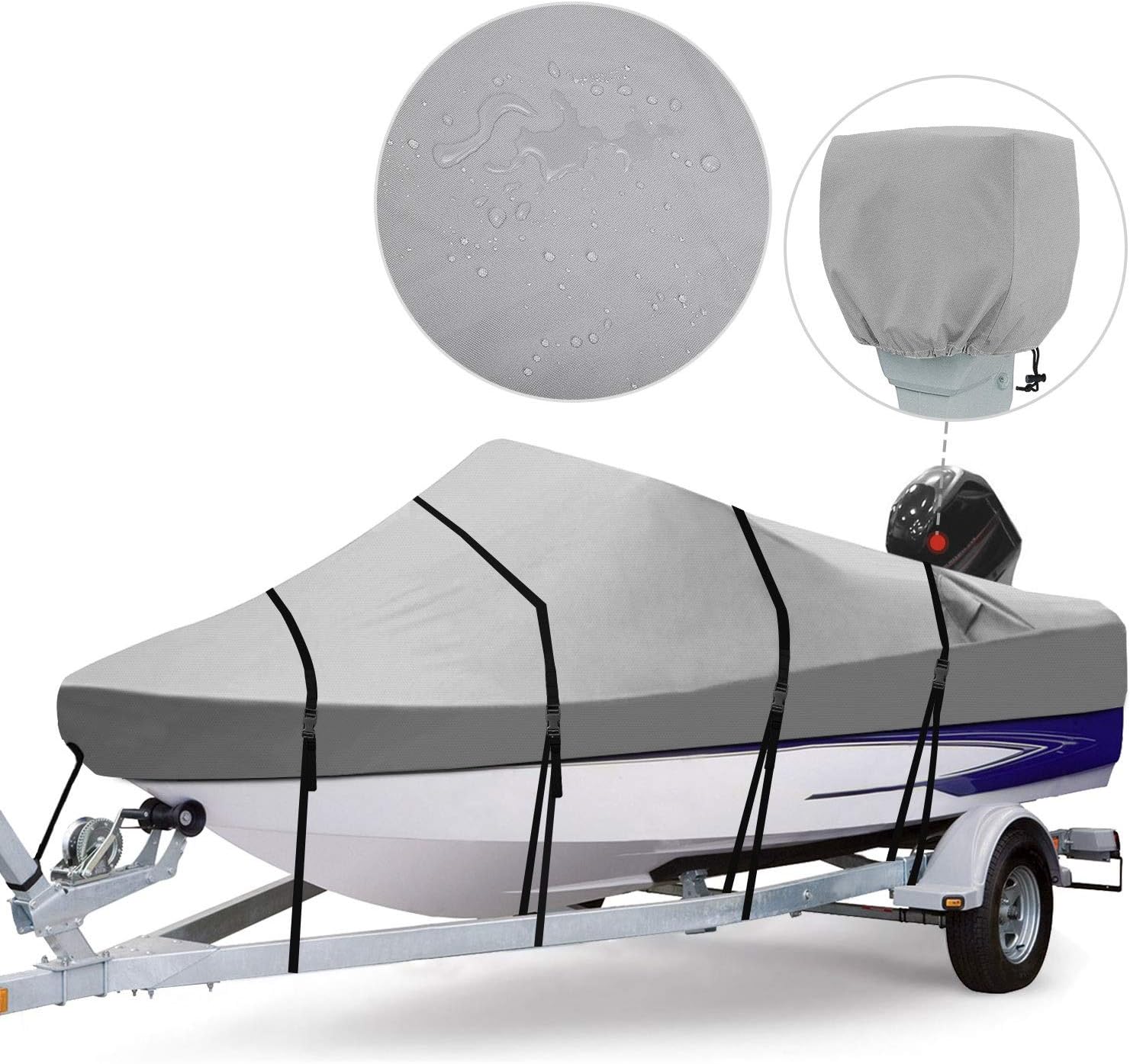 RVMasking Waterproof 800D Polyester Trailerable Full Size Boat Cover for V-Hull Runabouts Outboards and I/O Bass Boats, Motor Cover Include (Gray, Length:17'-19' Beam Width: up to 96") : Sports & Outdoors