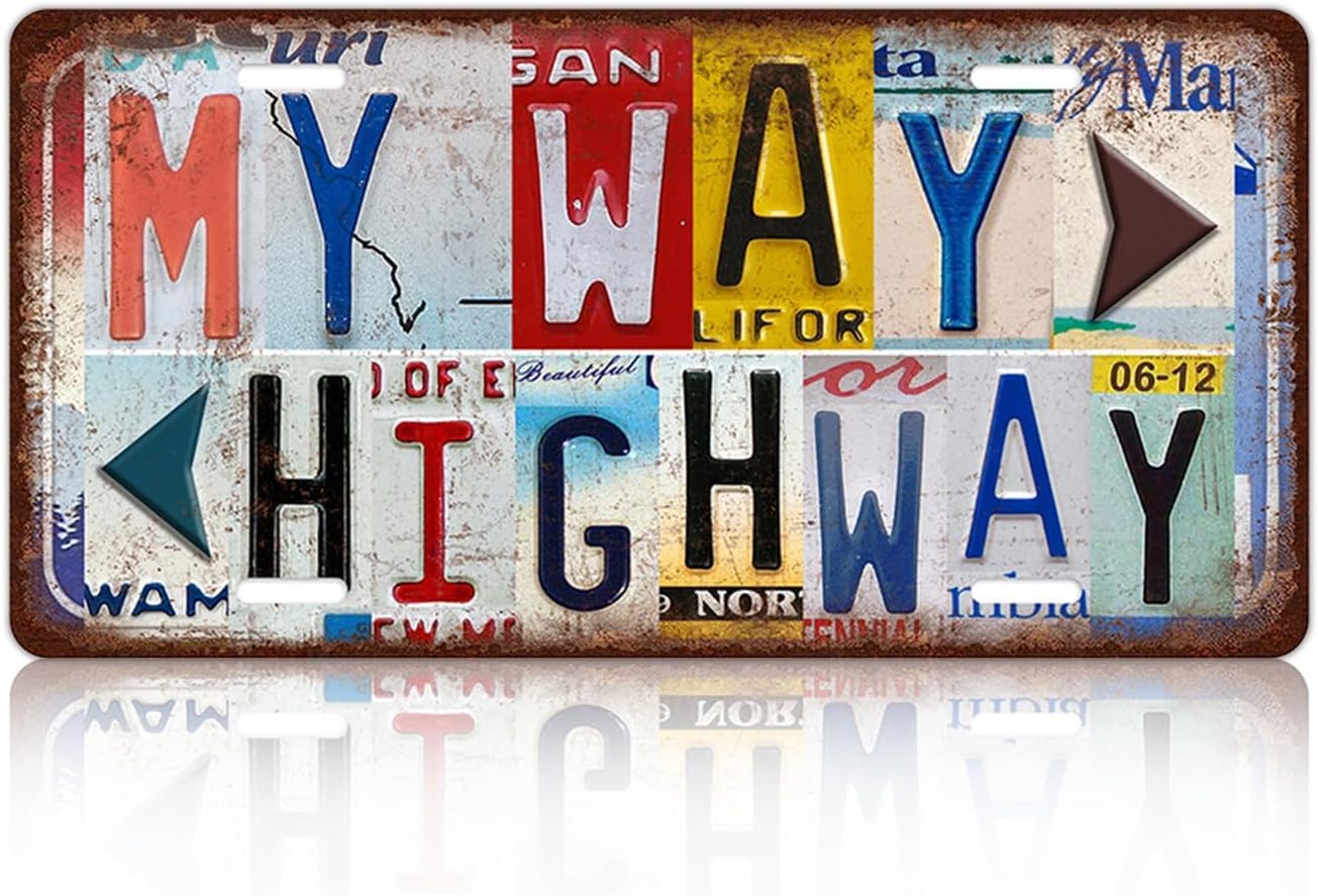 My Way Highway Vintage Metal Tin Sign Posters Wall Art Aluminum Sign For Cafe Bar Garden Home Bathroom Decoration 12x8 inch