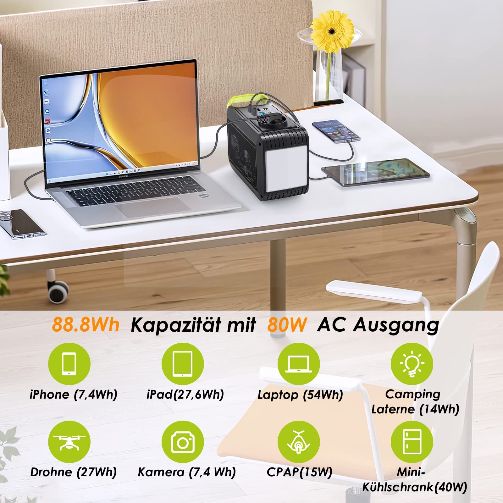 MARBERO Groupe Électrogène Portable 24.000mAh avec Panneau Solaire Pliable 30W, Power Bank avec Prise AC 120W (Pic), Générateur Solaire avec Panneau Inclus, pour Urgence Maison Camping