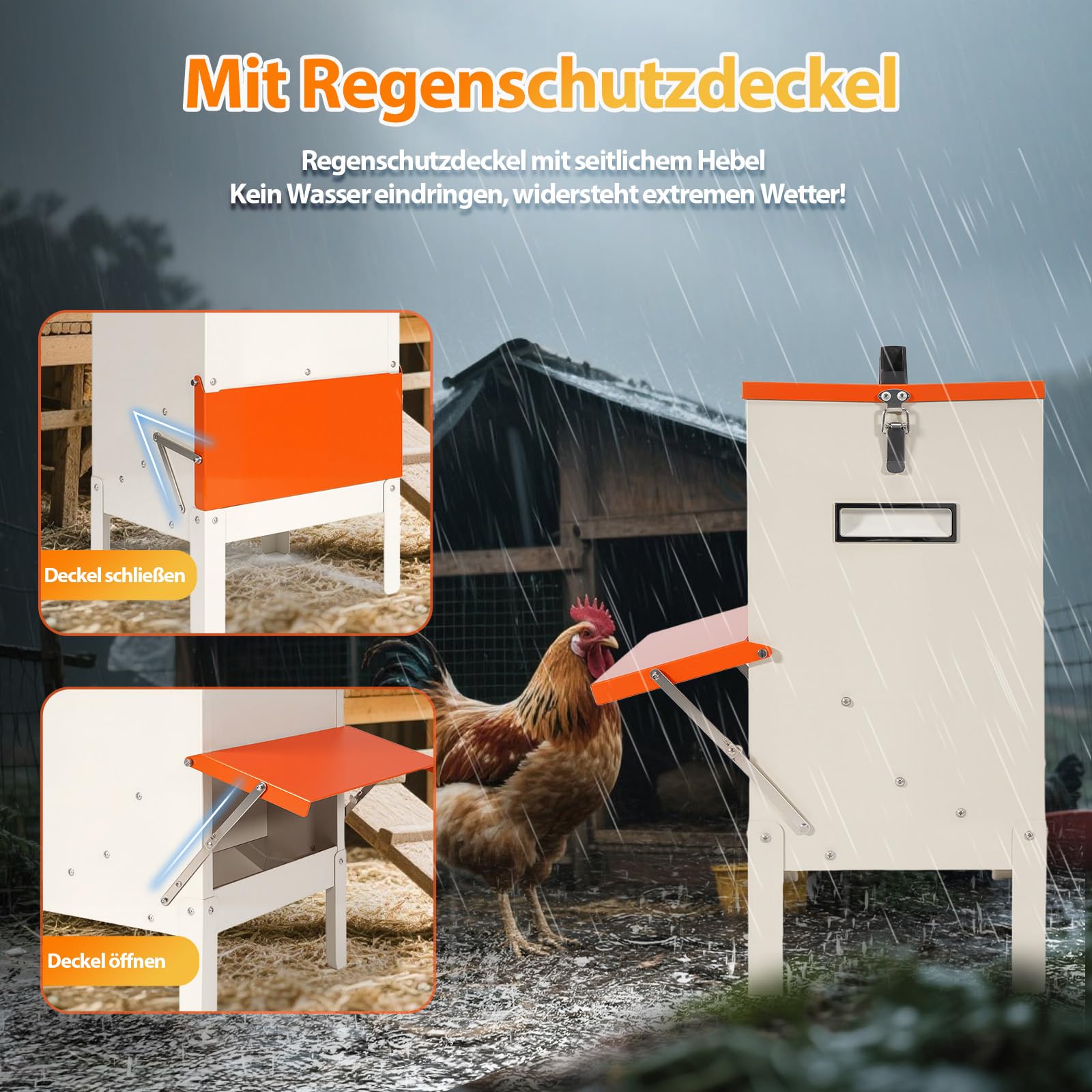 Automatischer Futterautomat Hühner Wandmontierter Geflügelfutterautomat, kein Abfallgeflügelfutterautomat, Hochbelastbarer Regenfester Futterautomat für Hühner, Enten, Gänseputen