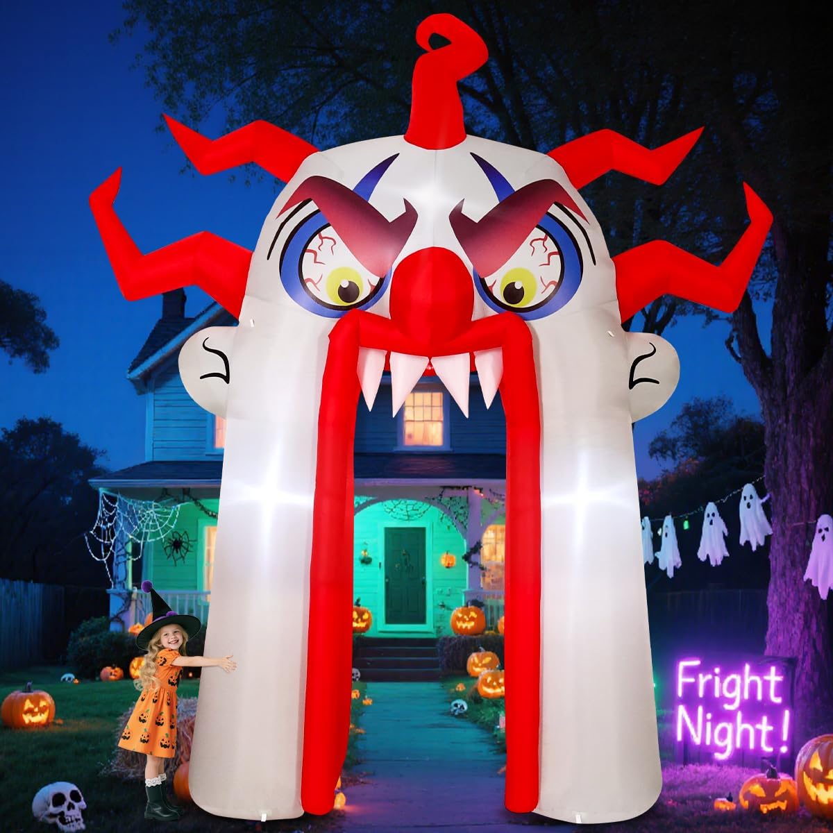 GOOSH 12.8 FT Halloween Inflatables Clown Archway Outdoor Decorations Blow Up Yard with Halloween Arch Built-in LEDs for Garden Lawn Indoor Party Decor