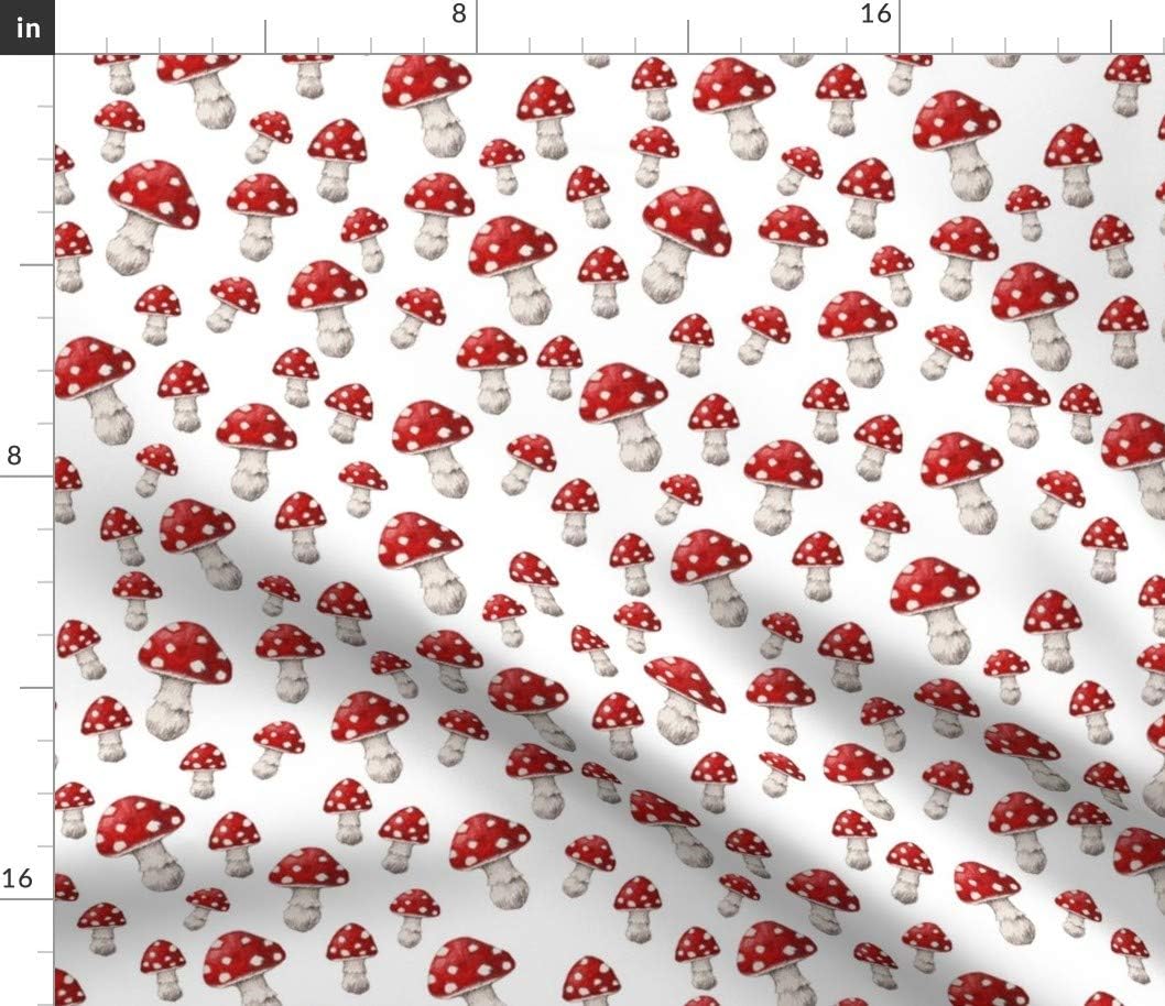 Spoonflower Fabric - Mushroom Red White Woodland Fantasy Watercolor Printed on Petal Signature Cotton Fabric by The Yard - Sewing Quilting Apparel Crafts Decor