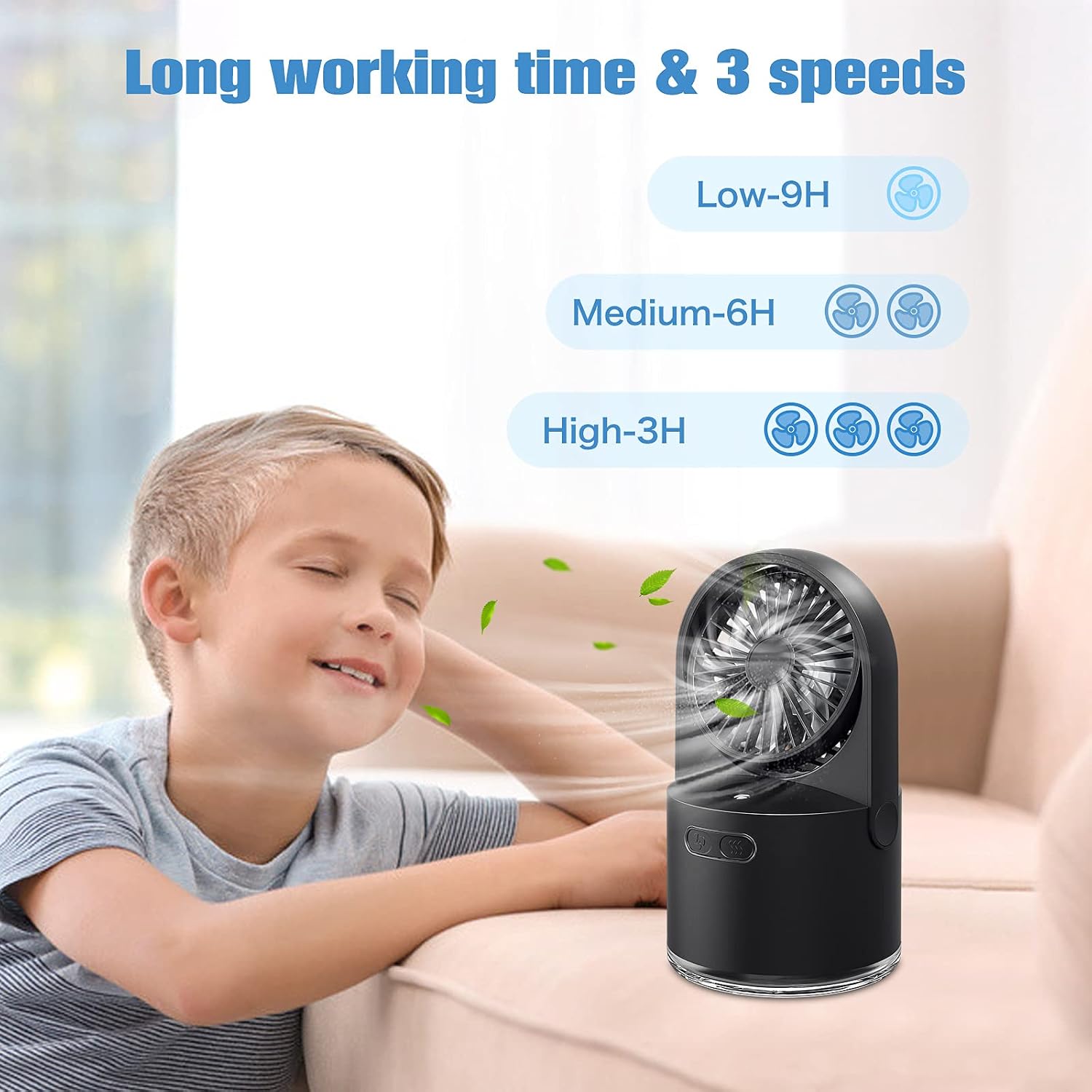 Aasonida Table Misting Fan, Personal Cooling Mister Fan with 300ML Large Water Tank, USB Rechargeable Water Spray Mist Fan with 7 Colorful Nightlight for Office, Outdoors, Home and Camping