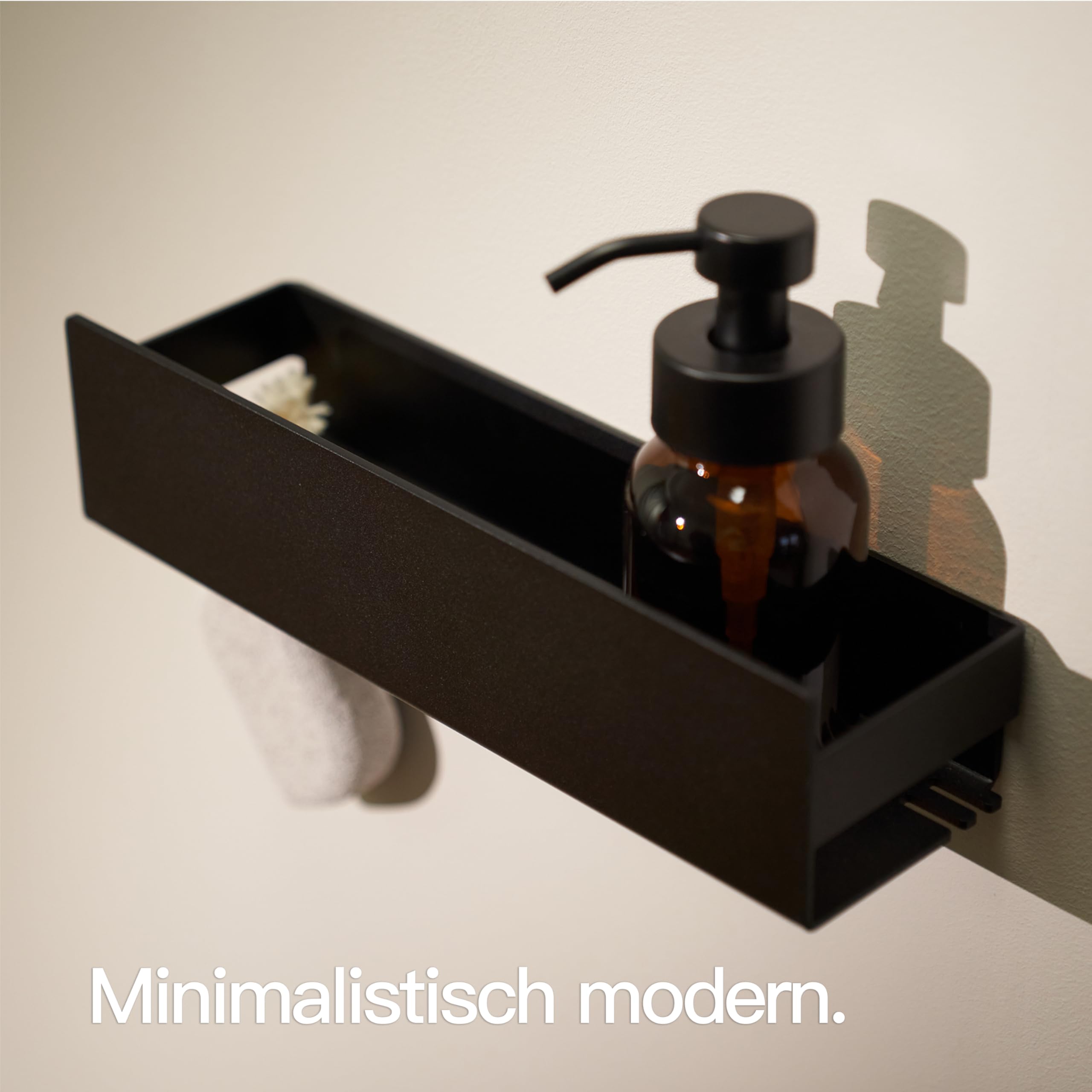 Designfabrik Hamburg Duschablage ohne Bohren | Badezimmer Organizer | Duschregal ohne Bohren | Badregal | Hängeregal | Wandregal | Duschkorb selbstklebend | Duschablage Schwarz 30 cm
