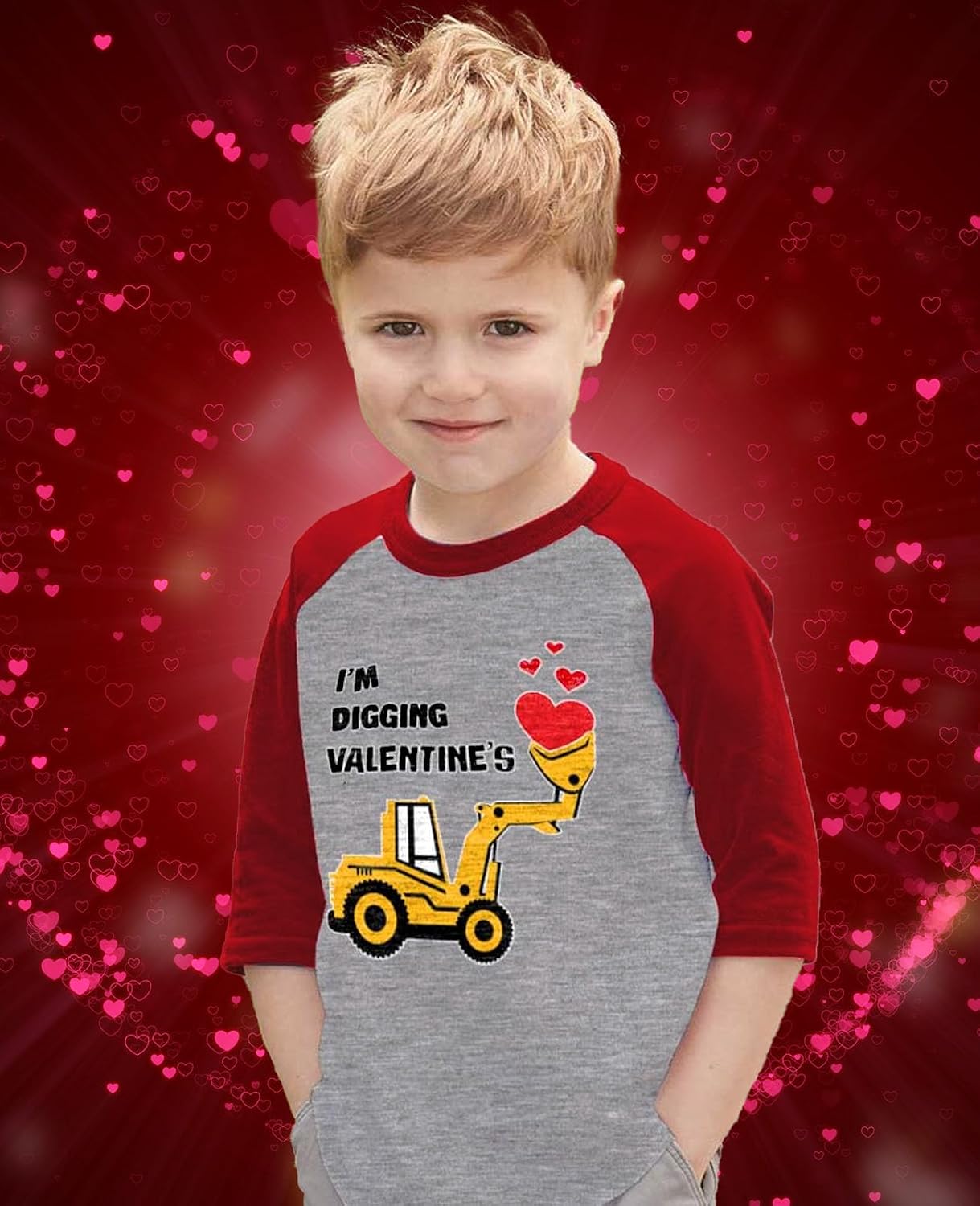 Tstars Excavator Digger Valentine Toddler Raglan Shirt I'm Digging Valentines Construction Kids 3/4 Sleeve T Shirt 2T Red