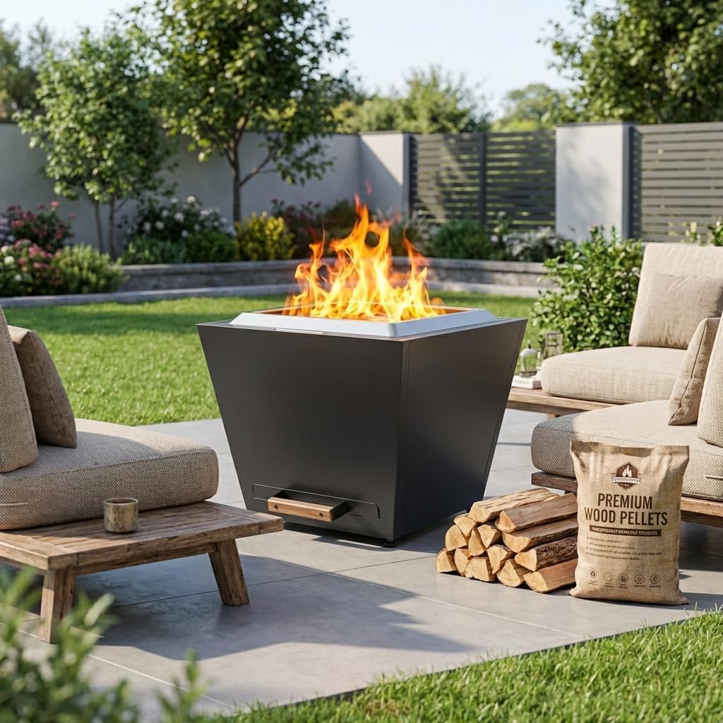 Smokeless Fire Pit, Portable Outdoor Firepits 35 inch, Pellet Fire Pits for Outside Wood Burning Carry Handle for Backyard Patio Camping Bonfire, Stainless Steel, Ideal for 6+ People, Black