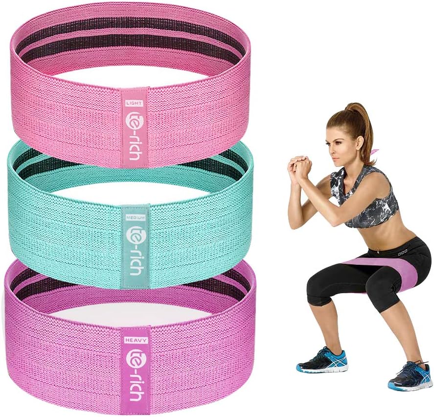 Te-Rich Resistance Bands for Legs and Butt, Fabric Workout Bands, Women/Men Stretch Exercise Loops, Thick Wide Non-Slip Gym Bootie Band 3 Set for Squat Glute Hip Training