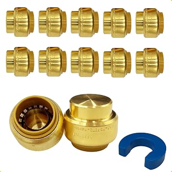 Push Fit End Cap, Push Fit Coupling, Push-to-Connect Plumbing Fittings, Brass Straight Plumbing Fittings with Disconnect Clip, Push-to-Connect, CPVC 3/4", 10 Pcs