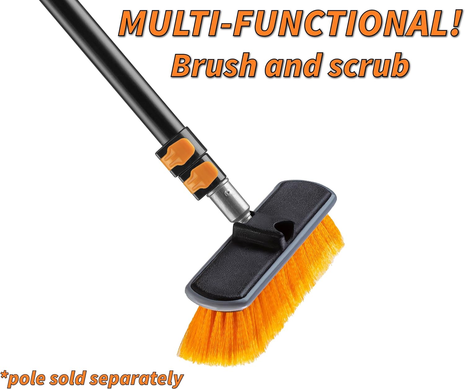 1.5-3 ft Long Paint Roller Extension Pole with Medium Bristle Deck Scrub Brushes - Composite Deck Brush Head, Vinyl Siding & Boat Scrub Brush with Extension Pole