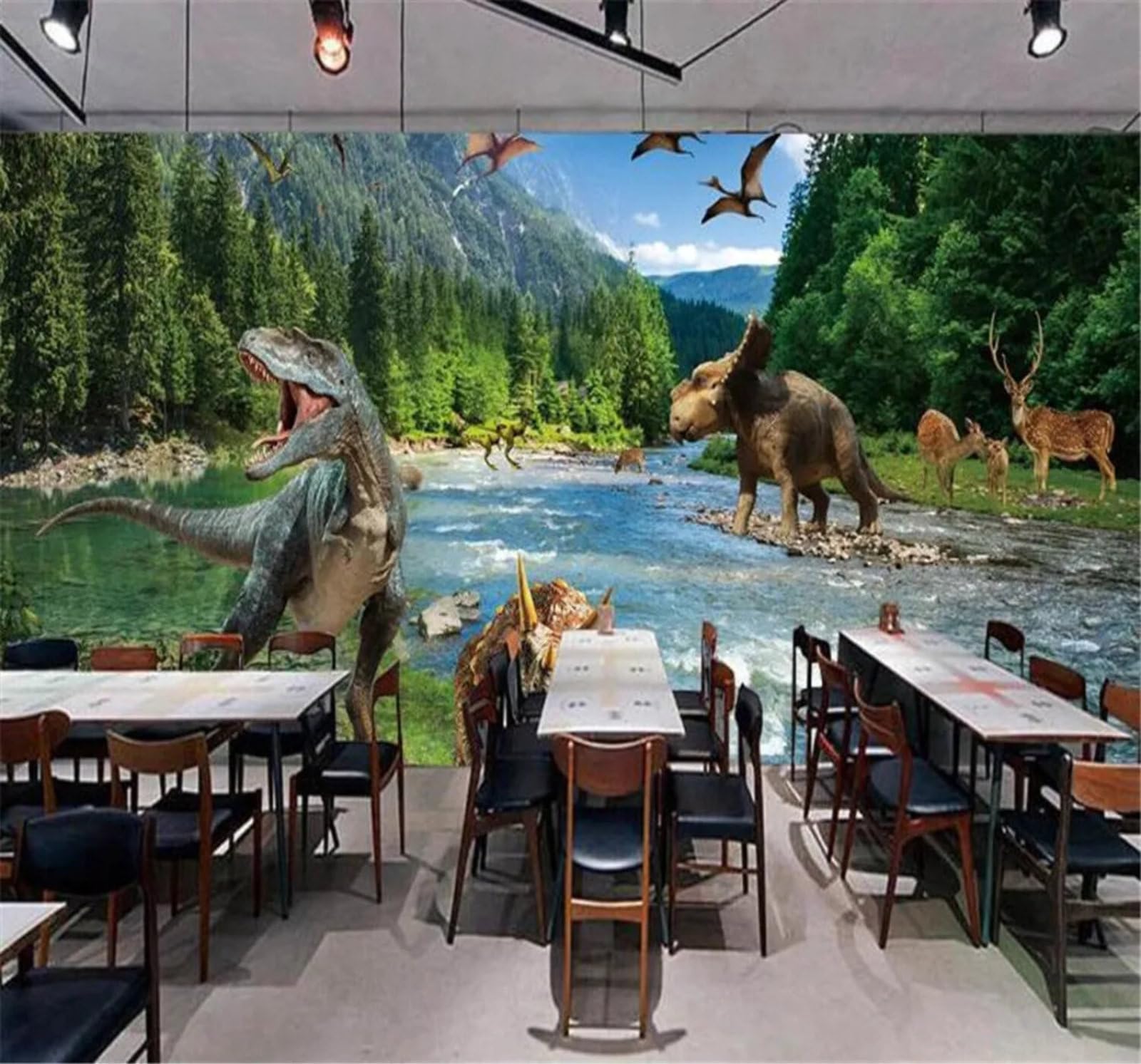 Tzxztt Fresh Green Forest Landscape Dinosaur Modern 3D Wallpaper Premium Textured Silk Neutral Tones Material Ideal for Living Room Bedroom-400cm×280cm