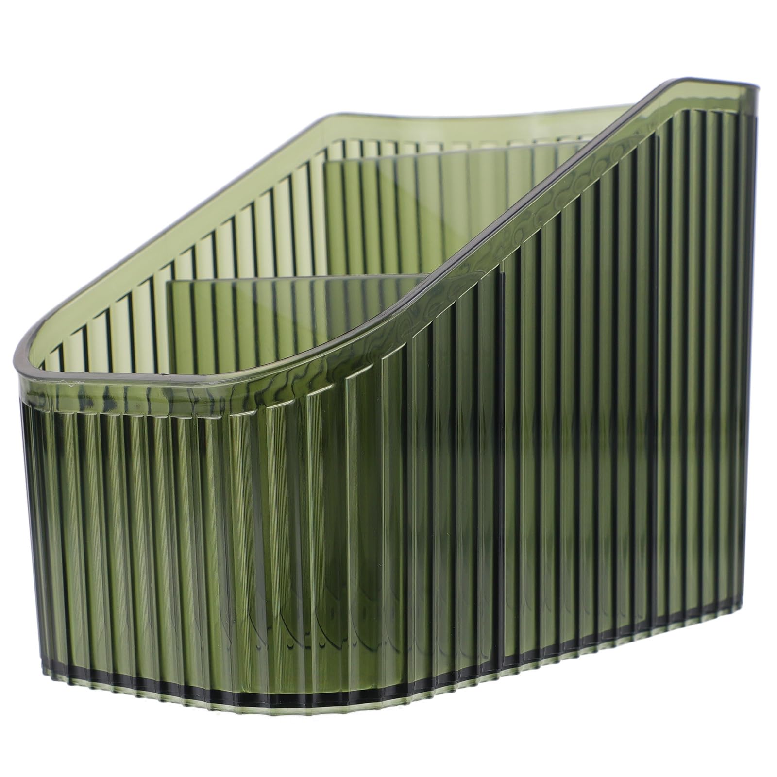 Sewroro Stripe Makeup Brush Holder Small Luxury Green 3-tier Cosmetic Brush Organizer Pen Container Desktop Vanity Storage for