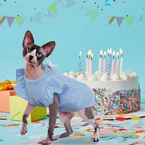 Miniatura 8 de DENTRUN Sphynx - Camisa de gatos sin pelo, ropa de gatito con lindas mangas con volados, transpirable, para gato, suéter, overol de traje de Sphynx