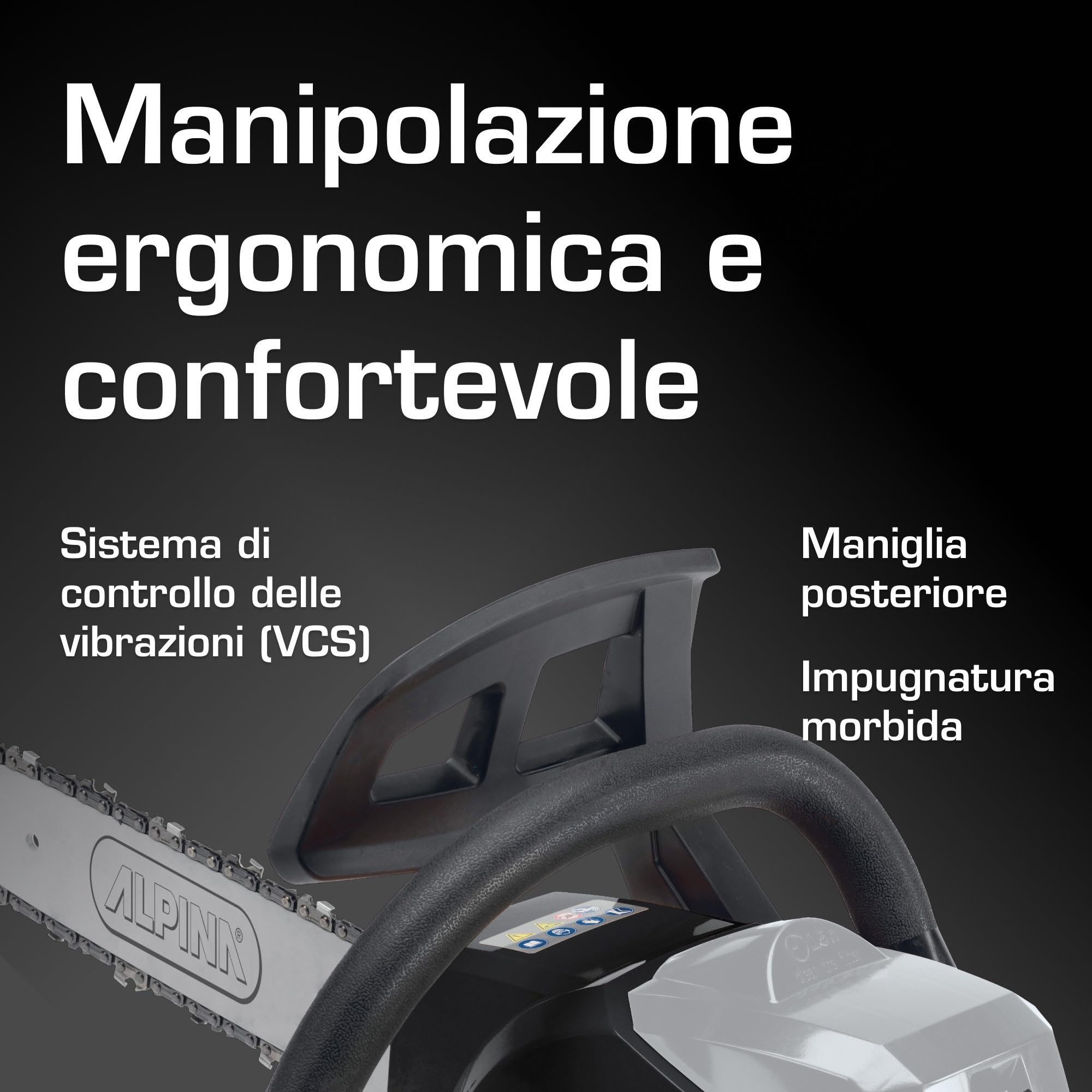 Alpina ACS 39 Motosega a Scoppio, 1.2 kW, 35 cm – Easy Start, Pompa Olio Automatica Regolabile – Per taglio legno domestico
