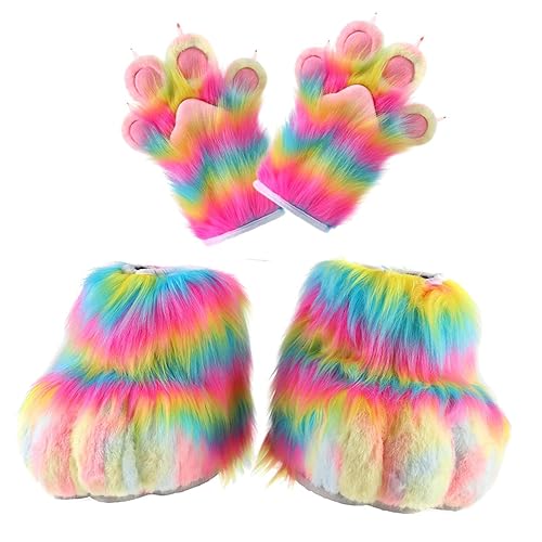 DYNWAVE Cosplay Claw Gloves with Furry Boots Cosplay Fursuit Paw Gloves for Party