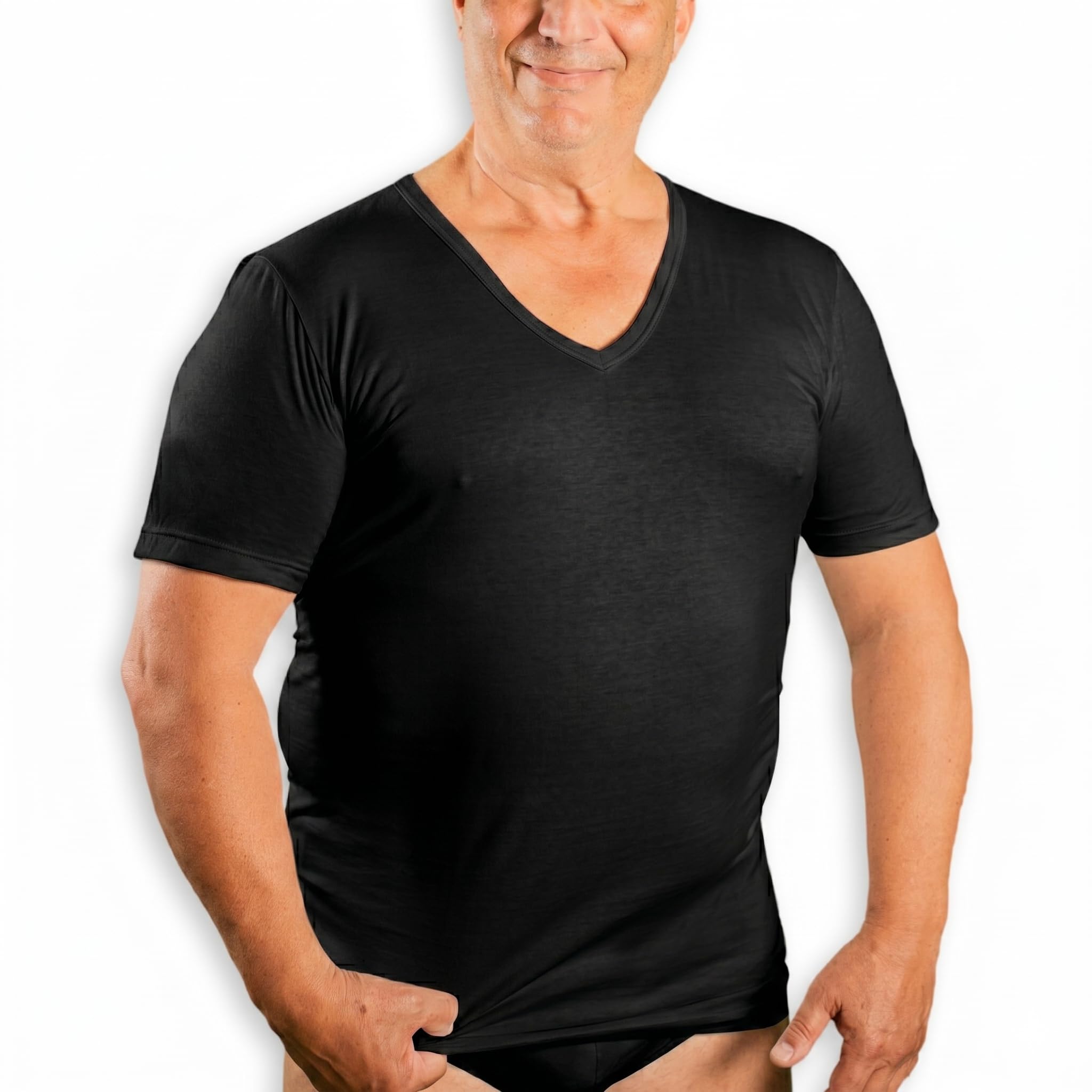 Lot de 2 t-shirts pour homme grande taille – col en V, 100 % coton peigné, fabriqué en Italie, doux et résistant, confortable et respirant