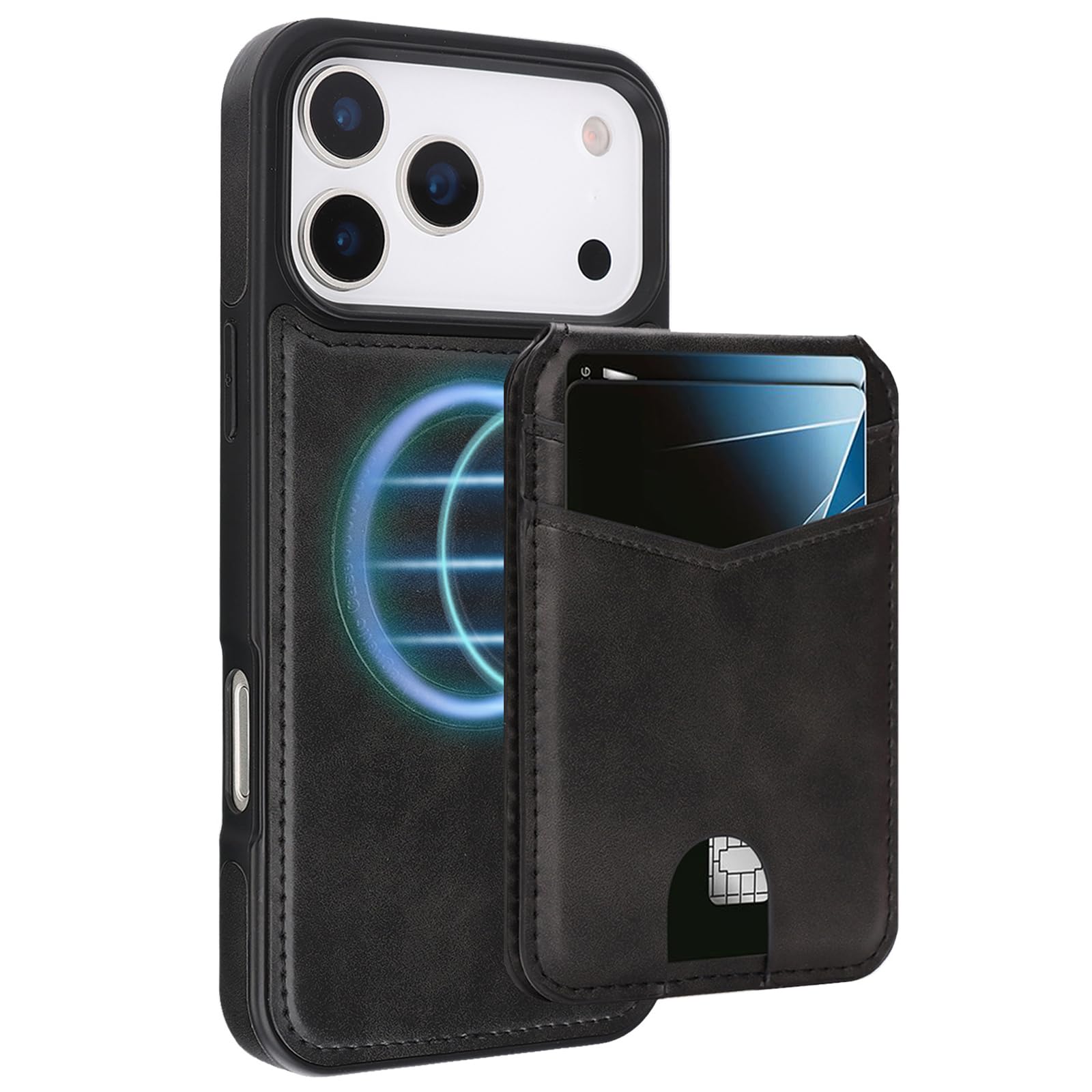 MFAOSHI Magnetic Case for iPhone 17 Pro Max/17 Pro/17 Air/17, Slim Business Detachable Card Holder Leather Cover with Kickstand Function Case,Black,17 ProMax