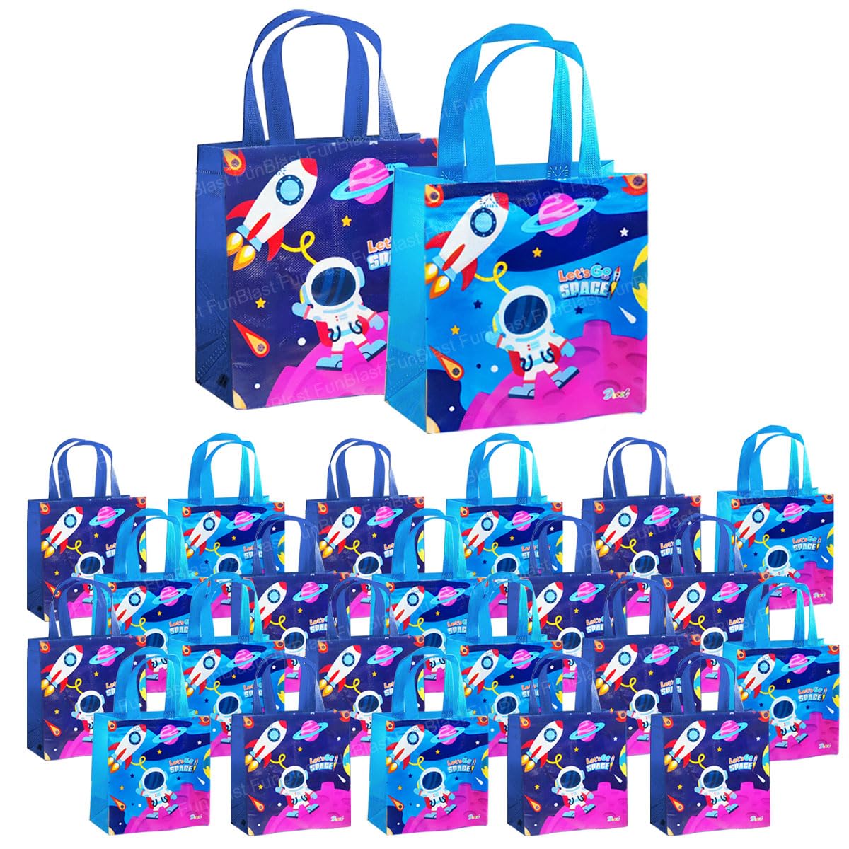 FunBlast Space Gifting Bags for Return Gifts - 24 Pcs Non-Woven Carry Bags, Multi-Purpose Reusable Carry Bag, Birthday Gifting Bags, Goodie BagPack for Return Gifts (24)