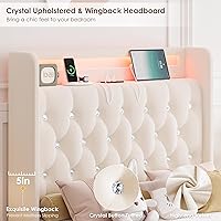 Vista 5 de HIFIT Marco de cama tapizada tamaño individual LED con cabecera de estación de carga y 4 cajones de almacenamiento, marcos de cama de plataforma