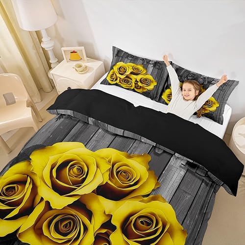 Miniatura 5 de Erosebridal Aesthetics - Juego de funda de edredón rosa tamaño King, retro, negro, gris, amarillo, floral, rústico, para niños, adolescentes,