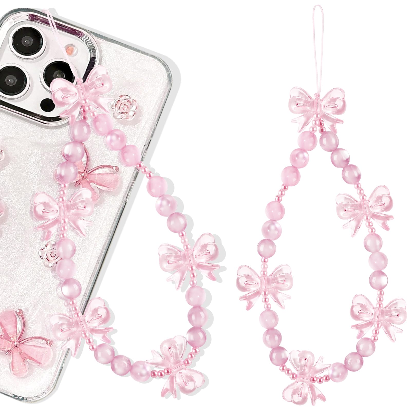 Neptniopllab Phone Charms-1PC Pink Bow Charm Strap Universal Cellphone Lanyard Wrist Smartphone Chain String Charm for Phone Case Women(Pink Bow,1PC)