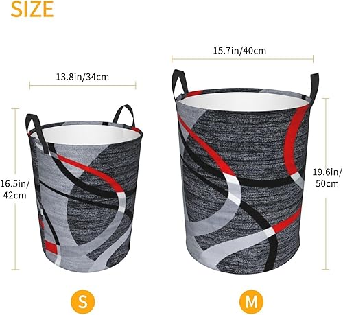Miniatura 5 de Cesta de ropa sucia con patrón geométrico de remolino, color gris, negro, rojo, blanco, cesta de almacenamiento plegable, impermeable, para