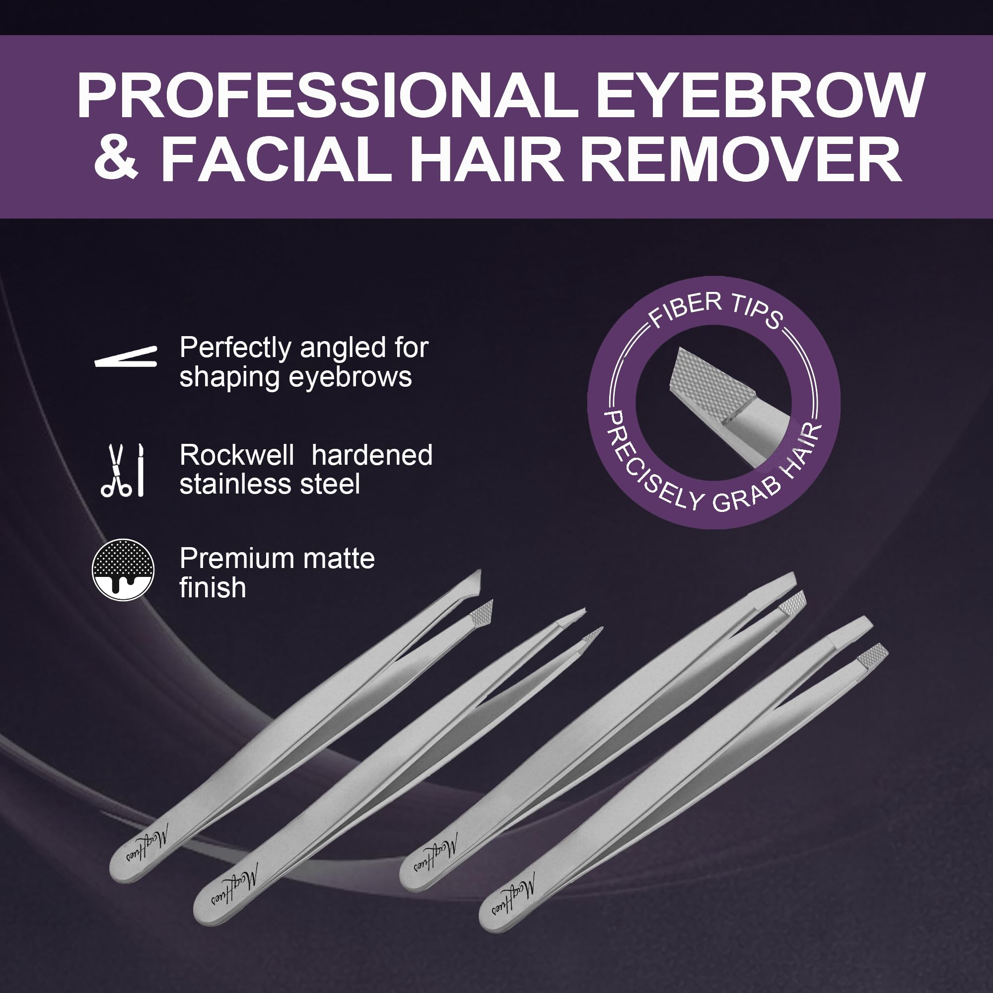 Augenbrauen-Pinzetten-Set mit Faserspitze, für Damen und Herren, professionelles Edelstahl-Pinzetten-Set mit schrägen, spitzen, flachen und spitzen Spitzen für Gesichtshaar- und
