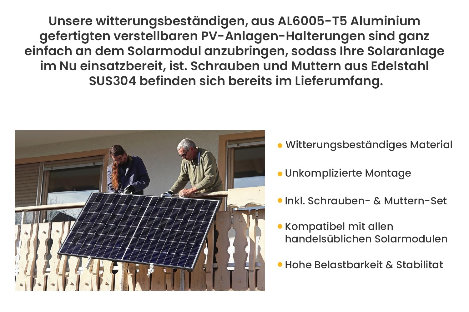 Powerness® Solarmodul Halterung für Balkonkraftwerk, Verstellbare PV-Montagehalterung mit 0–30° Neigungswinkel, Wetterfest, Balkon Haken in Silber, 2 Sets für 2 Solarmodule (0% MwSt)