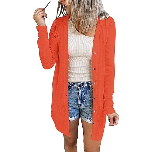 Ladlop Womens Lightweight Open Front Cardigan Casual Long Sleeve Button Down Loose Fall Cardigans