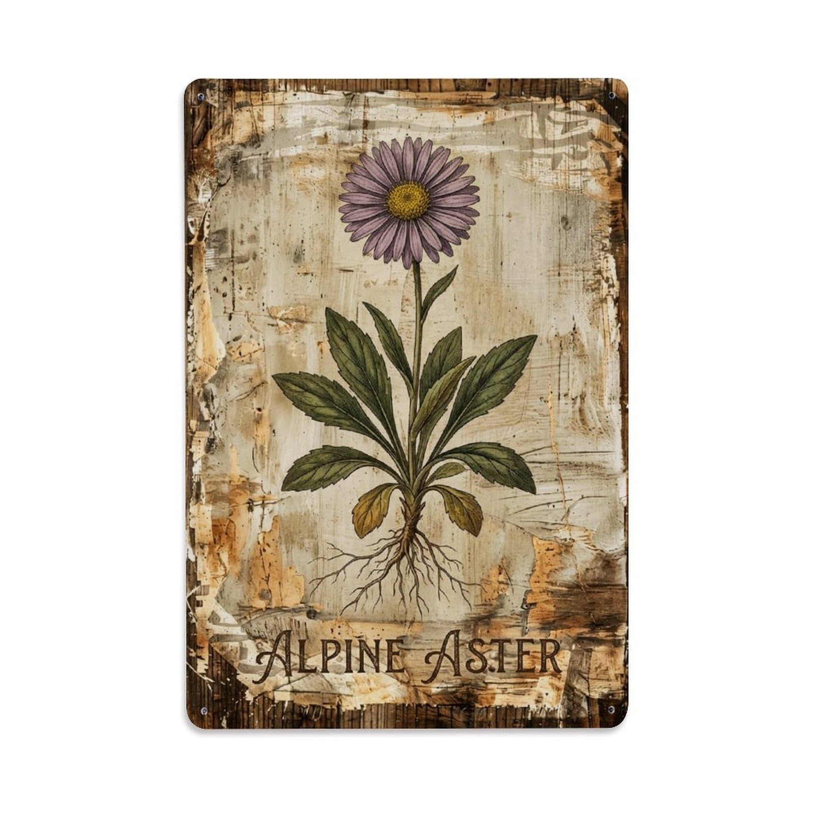 Alpine Aster Mountain Vintage Metal Tin Sign Plaque Wall Decor for Cafe, Club, Garden Metal Poster 8x12Inch