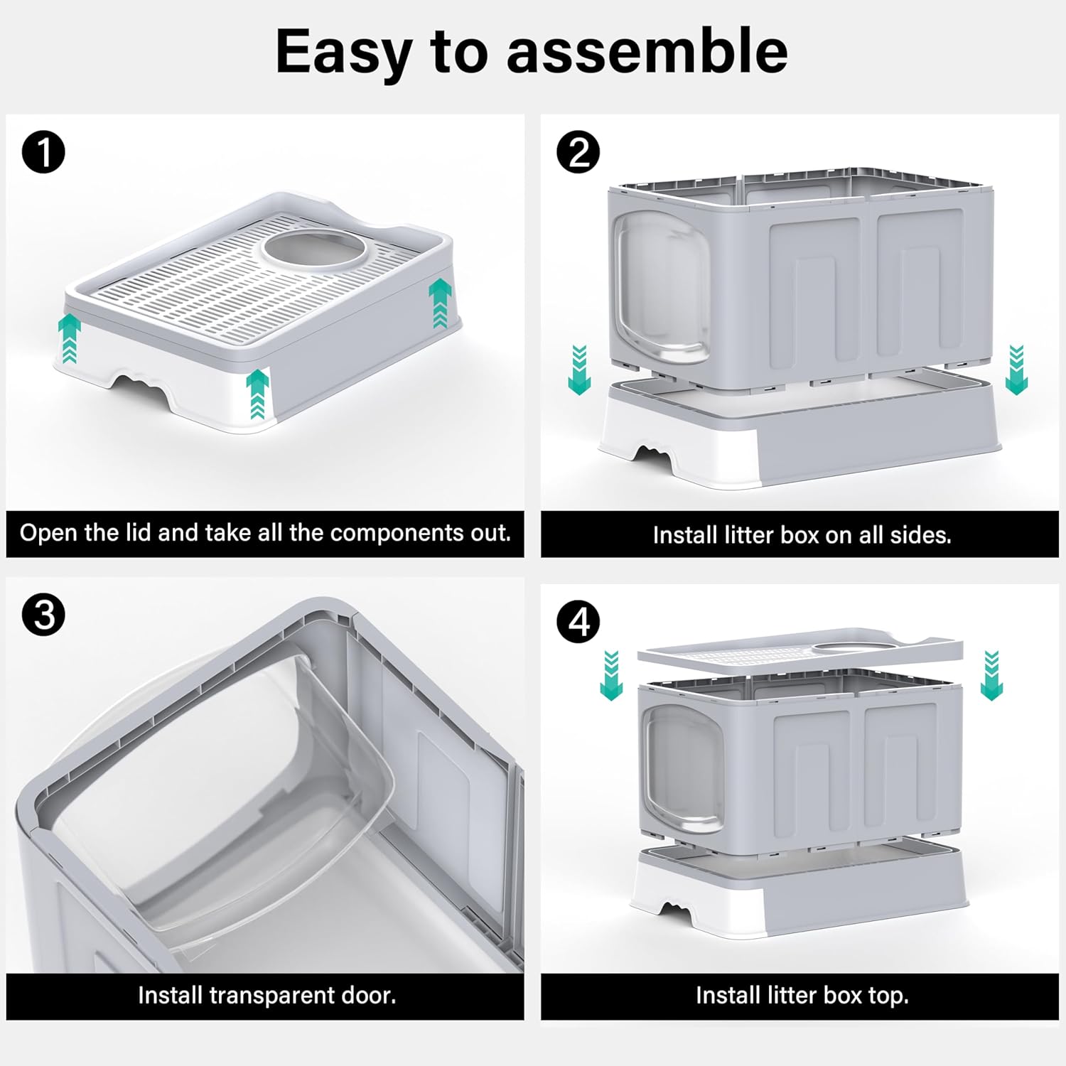 Vivo Technologies Large Cat Litter Box Litter Tray, Foldable Litter Box with Lid, Scoop, Flap Door, Slide-Out Tray for Easy Cleaning, Large Anti-Splashing Hooded Space Cat Litter Tray