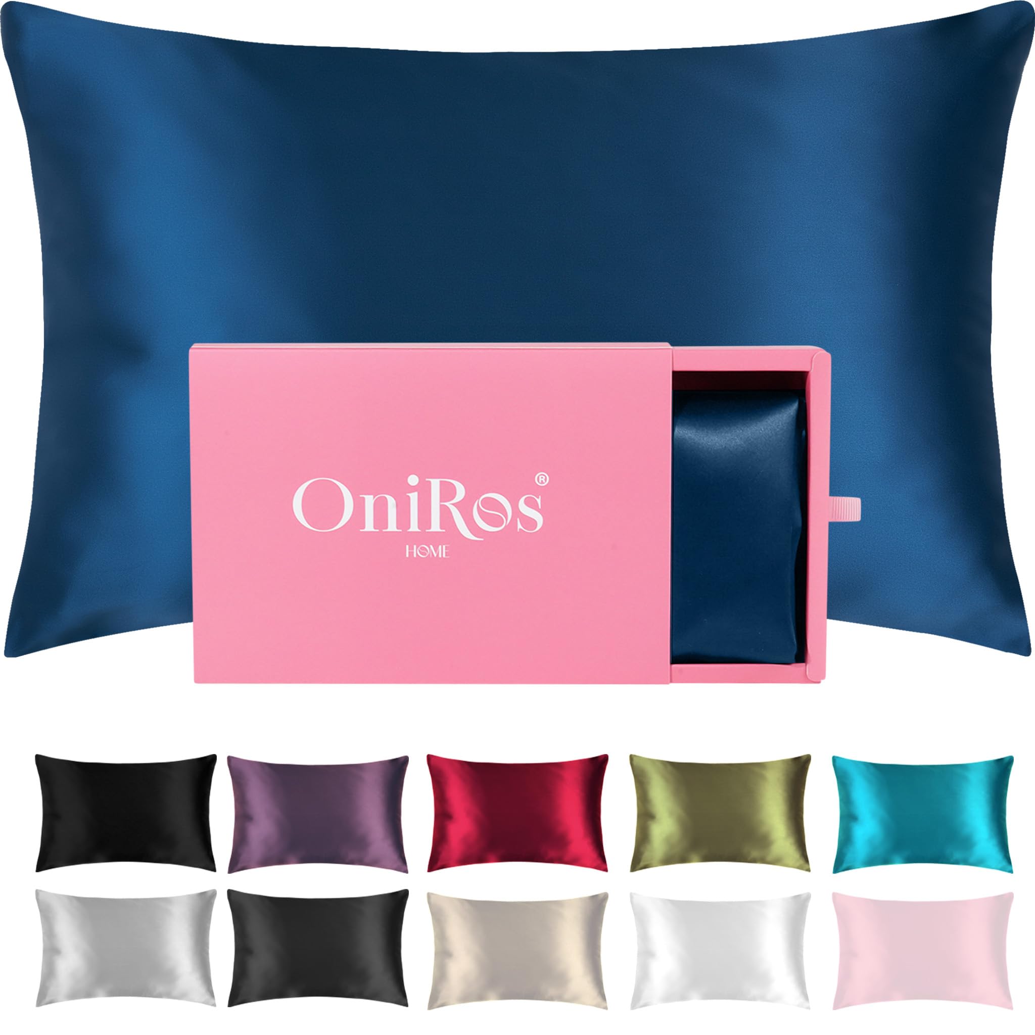 ONIROS Home 100% Certified Organic Luxury Mulberry Silk Pillowcase 19mm | Silk Pillowcase | for Skin and Hair | Silk Cover | Women's Gifts (Luxury Pillow Case 70x40, Navy Blue)