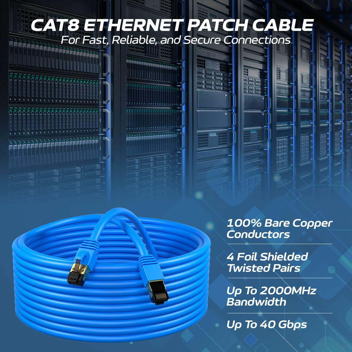 Cables Direct Online Cat8 SFTP - Cable de conexión Ethernet (24 AWG, cable de cobre certificado)