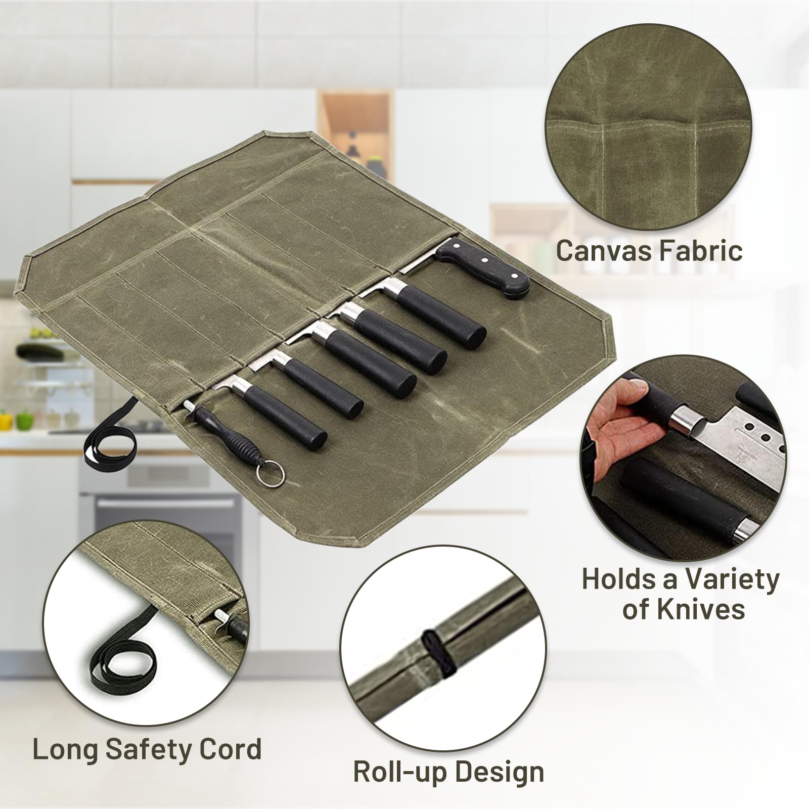 Leogony Knife Roll Bag for Chefs, 7 Slots Waxed Canvas Knife Bags - Image 3